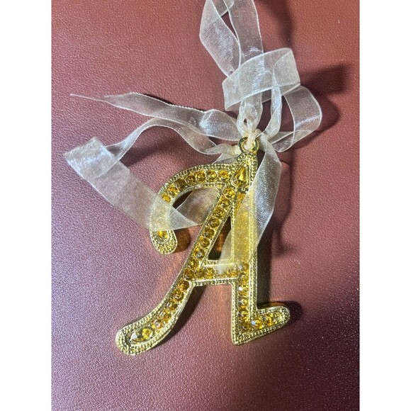 Bombay Company Vintage Amber Jeweled 'A' Letter Initial Christmas Gold Ornaments - Picture 1 of 3